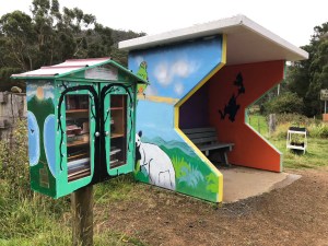 Painted street library and bus stop on Bruny Island